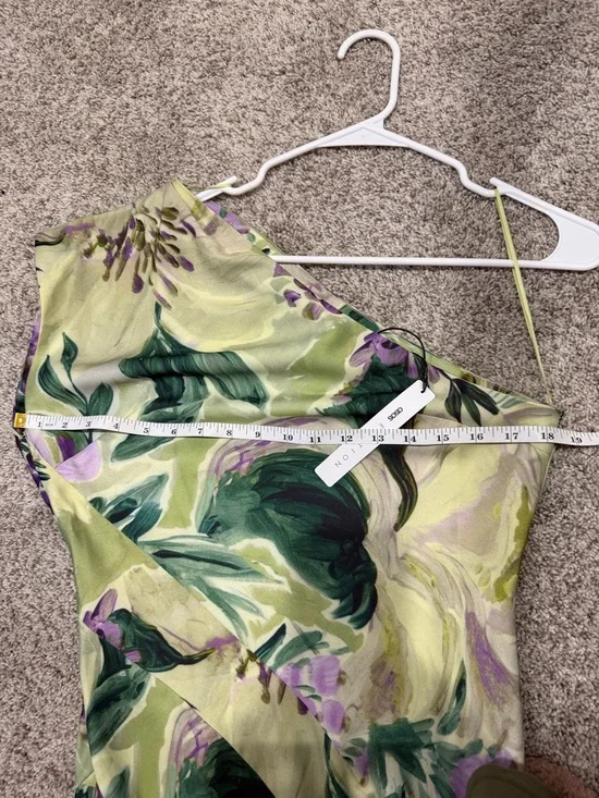 ASOS One-Shoulder Green Floral Midi Dress with Purple Accents - Picture 8 of 8